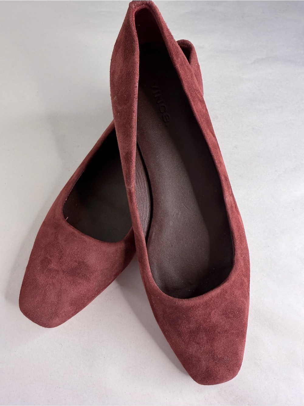 Vince Brodi flats in ox blood red suede
